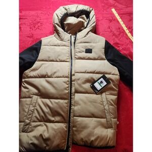 Under Armour Youth 2fer Hoodie Vest Tan Black Puffer IKids Size YL Has Tears